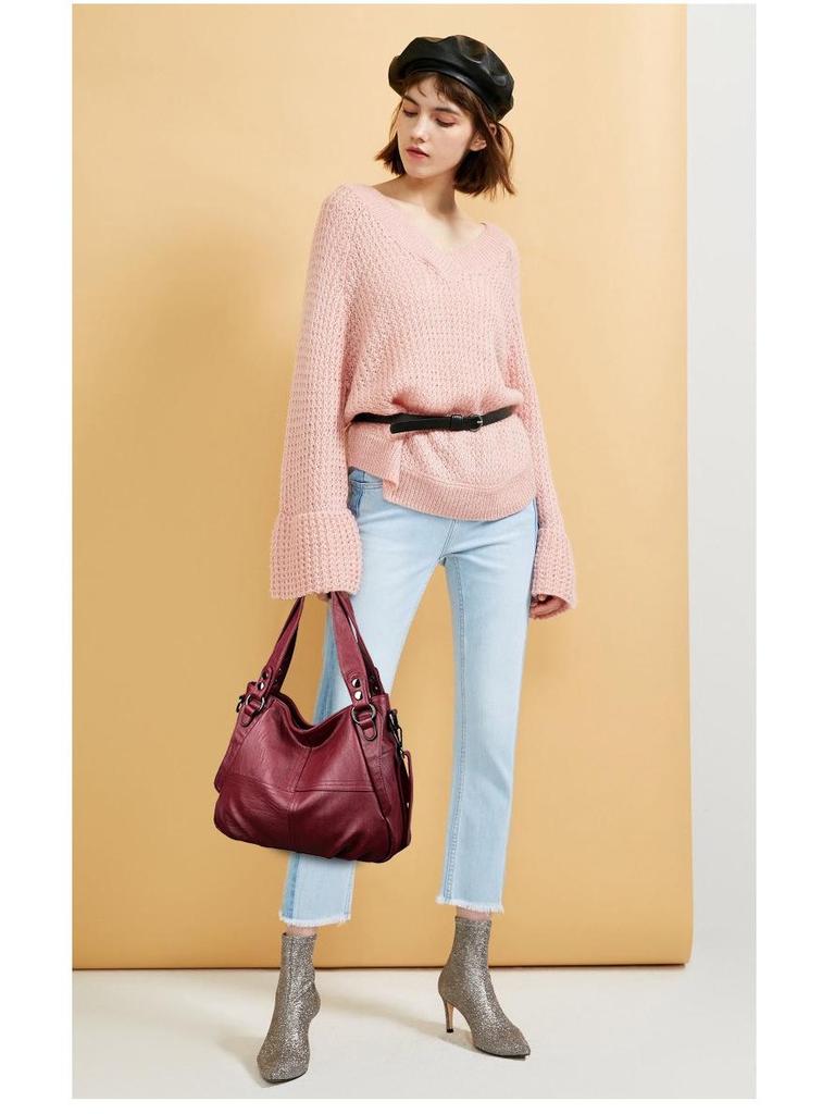 Genuine Leather Large Capacity Women's Handbag – Soft Sheepskin Single Shoulder Crossbody for Middle-Aged & Elderly Ladies