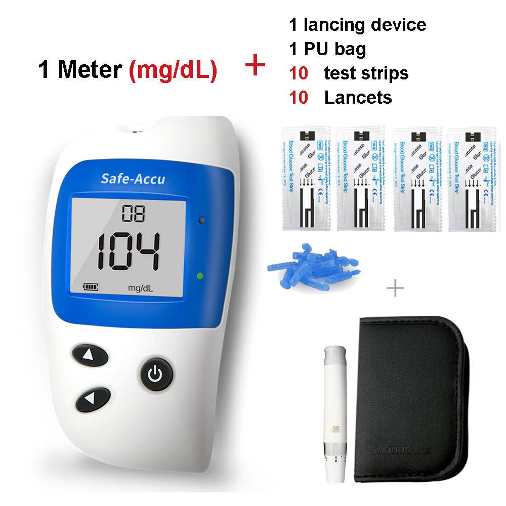 Набор Глюкометр, Полоски 10 шт, Иглы 10 шт, Ланцетное устройство, Сумочка для хранения