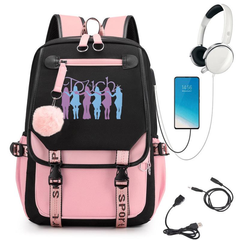 KATSEYE Backpack USB Charging Port Student Bookbag Travel Daypack Fashion Casual Laptop Compatible Large Capacity Water-Resistant 60123-12