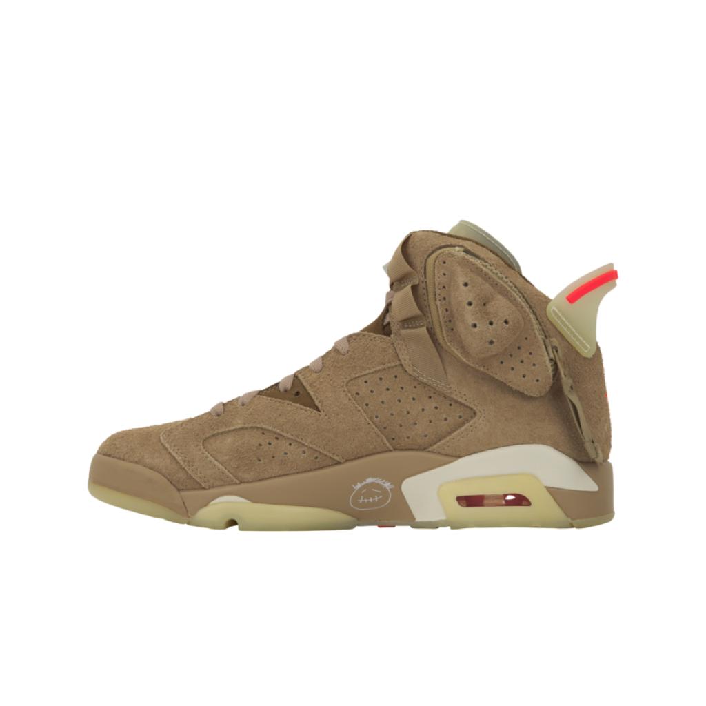 Кроссовки унисекс Travis Scott x Air Jordan 6 Retro British цвета хаки Светло-коричневый с парусом Ярко-Малиновый DH0690-200