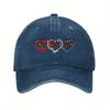 Red White and Blue Three Hearts Baseball Cap Unisex Distressed Cotton Casual Adjustable Summer Hat