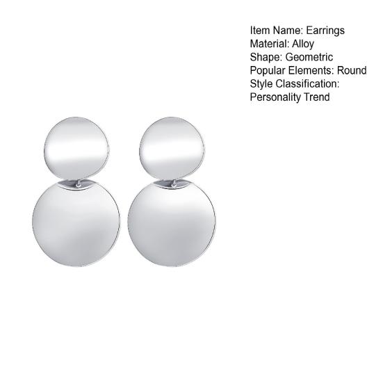 1 пара двойных круглых серег-гвоздиков с геометрическим преувеличенным элегантным золотистым, серебряным цветом для женщин и девочек, металлические серьги-гвоздики, модные ювелирные аксессуары