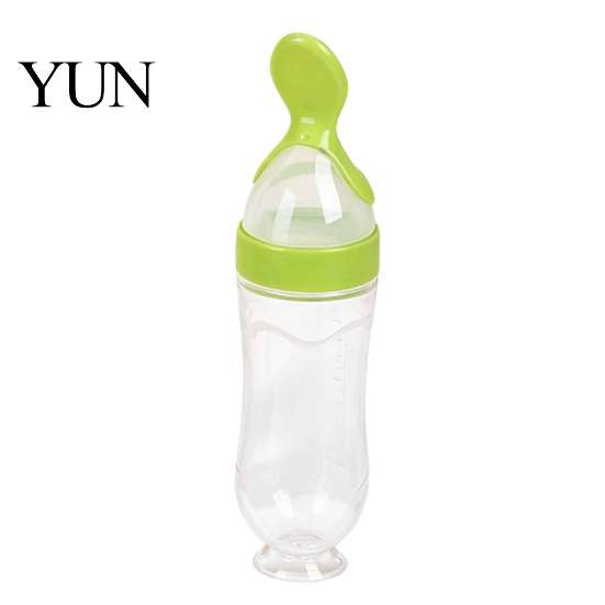 Infant Cereal Feeding Bottle Baby Silicone Squeeze Spoon, Single-handed Rice with Dispensing Spoon Flow Control, Easy Clean for Toddler