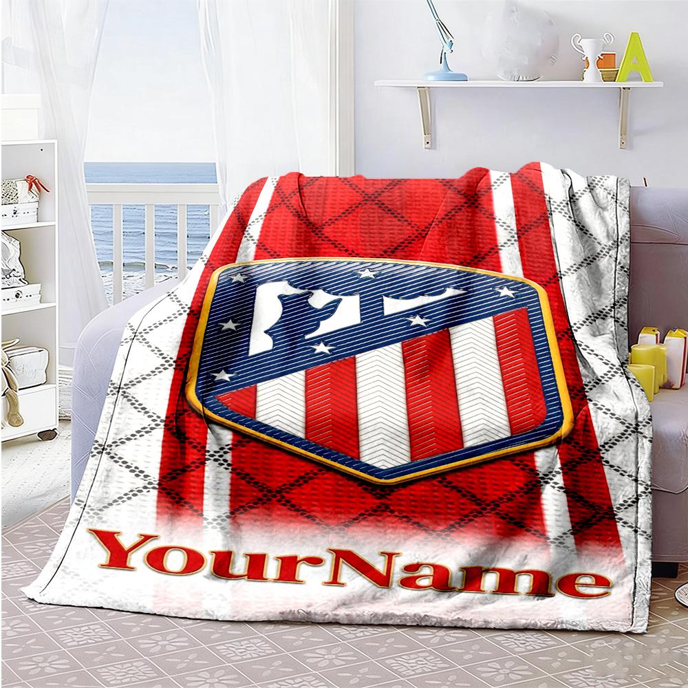 Atletico Madrid Customize Your Name Blanket Throw Personalized Blanket Durable Comfort Versatile for Office Chair Livingroom Picnics Seaside