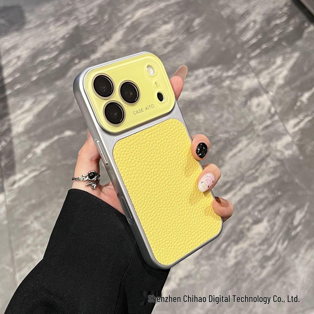 Чехол для телефона с текстурой личи для iPhone 17 Pro Max, полное покрытие линз, защита от падений, дизайн из поликарбоната.
