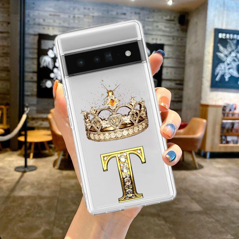 Чехол для телефона Google Pixel 10 Pro 10A Pixel 9 Pro XL Pixel 8 Pro 9A 8A 7A 7 6A 6 Pro Мягкий ТПУ Чехол Алмазная Корона Буква 26