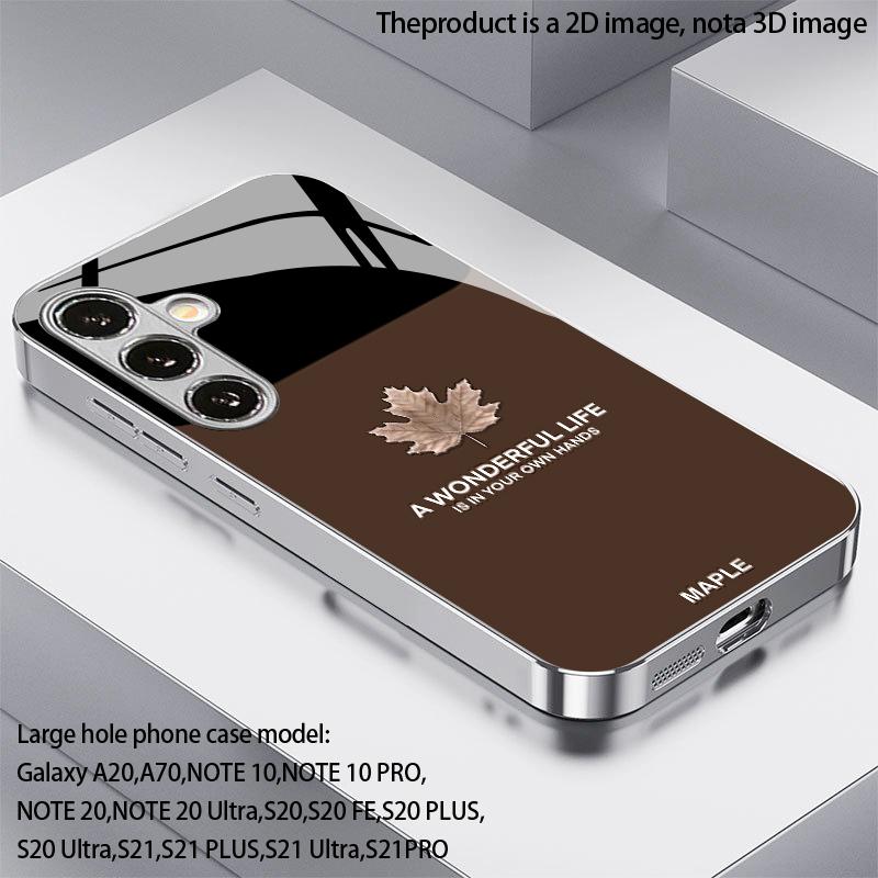 2D чехол для телефона с узором «Листья и послания» для Samsung S26 S25 S24 S23 S22 S21 S20 A56 A36 A16 - Защитная крышка из гальванического стекла