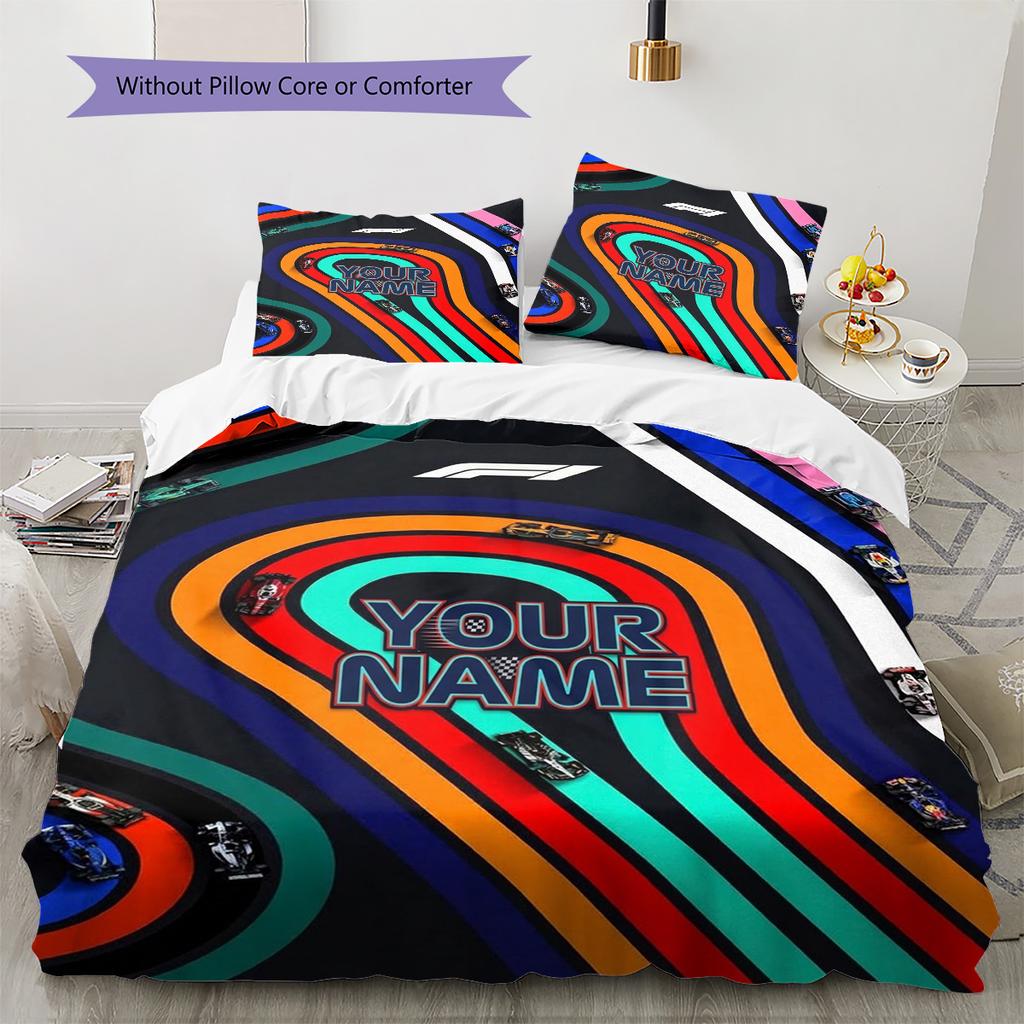 F1 Gear Custom Name Pattern Bedding Quilt Set Quilt Cover Pillowcase Home Birthday Gift(1 * duvet cover + 2 * pillowcase, without core)