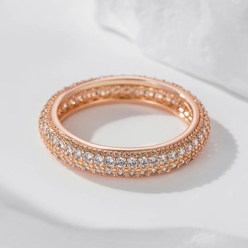 Full Paved Sparkling Double Zircon Golden Glossy Finger Rings for Women Men Luxury Jewelry