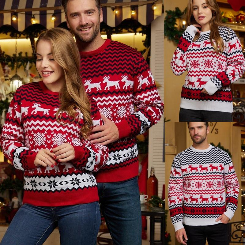 European and American sweaters new couples 2022 men's women's Christmas sweater women's crew neck elk jacquard long-sleeved sweater