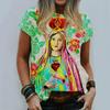 Ladies T Shirt Virgin Mary Casual Harajuku O Neck Tshirt Women Jesus Religious Cartoon 3d Print Top