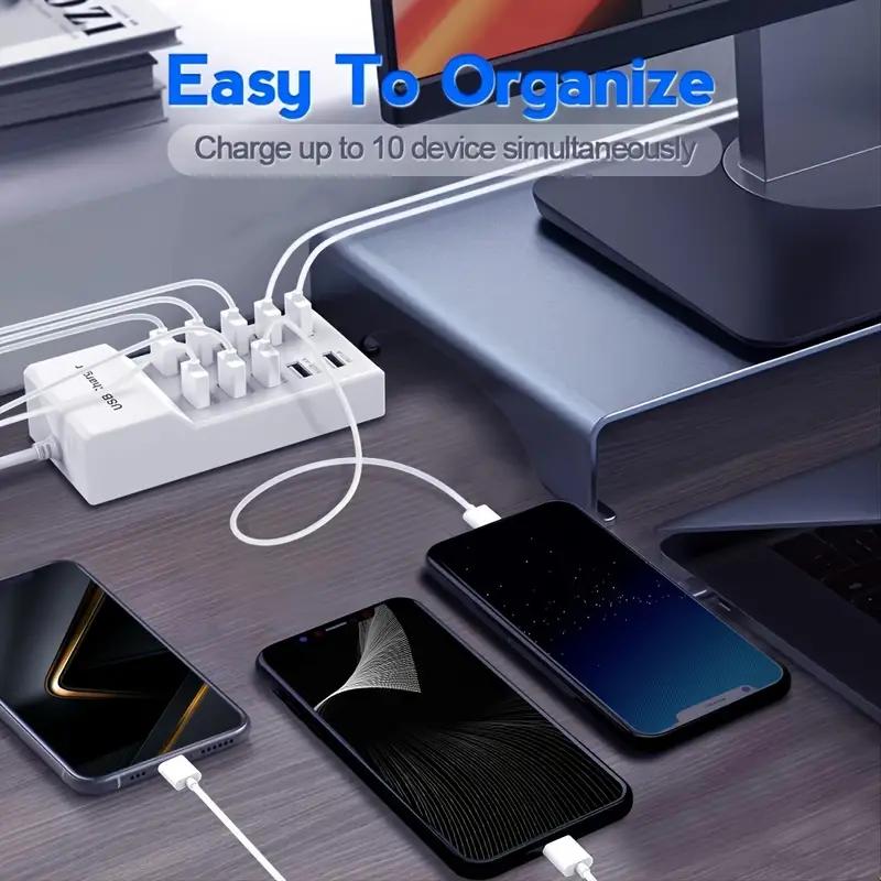 10-портовая USB-зарядная станция мощностью 50 Вт: Интеллектуальная защита от короткого замыкания и распределения питания для нескольких устройств