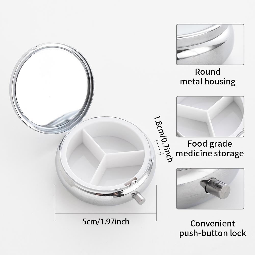 Portable Pill Box with 3 Compartments, Mini Metal Medicine Organizer Case, Cute Printed Pill Container for Vitamins, Pills, Jewelry, Travel, Daily Use