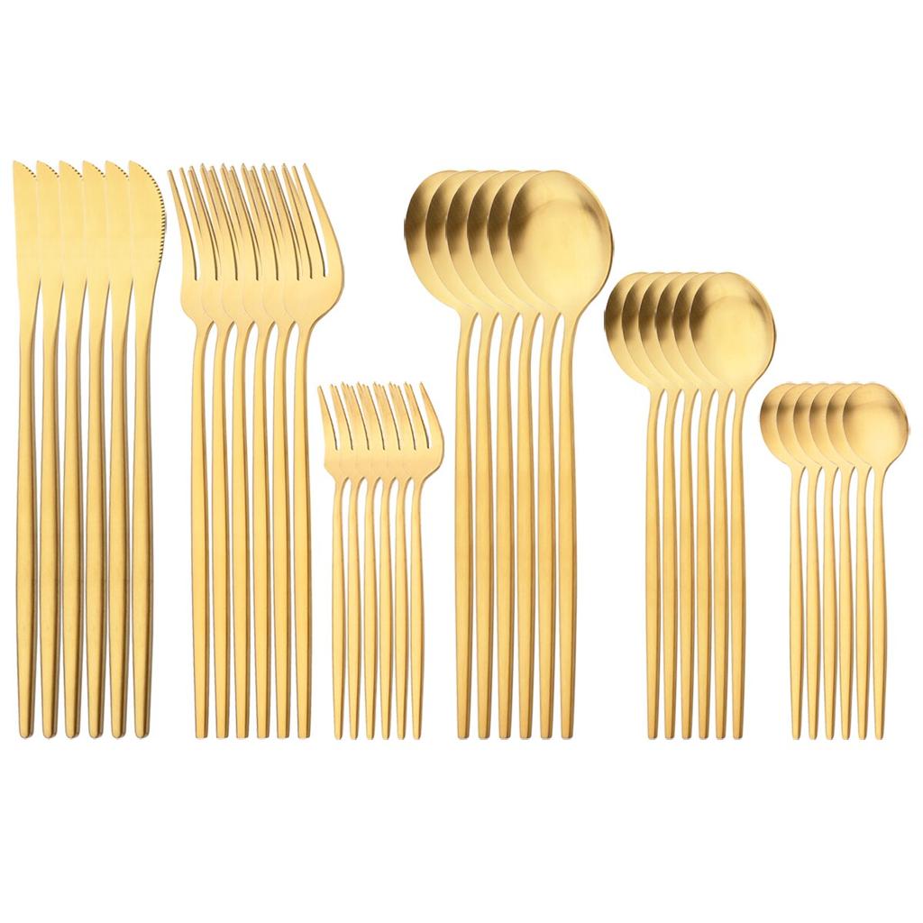 36 шт. Золотая посуда из нержавеющей стали, посуда, набор столовых приборов в западном стиле, ножи, вилка для торта, чайная ложка, столовые приборы, кухонное серебро
