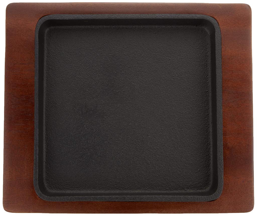 Ikenaga Iron Works Steak Plate Iron Plate IH Compatible with Wooden Stand Square Steak