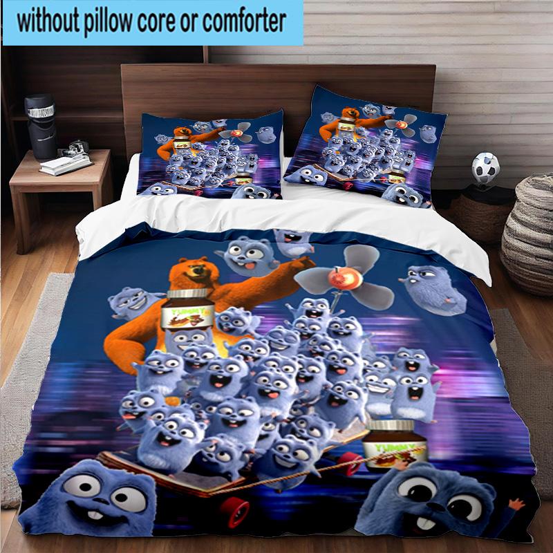 3PCS Bear And Blue Critter Adventure 3pcs Bedding,Including 3PCS Duvet Cover And 2pcs Pillowcases Perfect for Christmas,Ideal for Bedroom, Dormitory