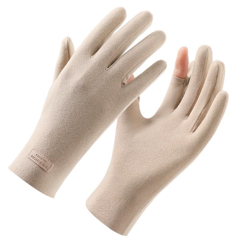 Warm Gloves Women's Autumn and Winter German Velvet Thin Windproof and Cold Leakage Finger Touch Screen Outdoor Sports Driving Cycling Gloves