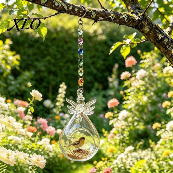 Decorative Hanging Bird Station Glass Angel Feeder, Outdoor Wild Elegant Garden Decor for Birds Feeder Small Birds, Yard Porch Eco Friendly