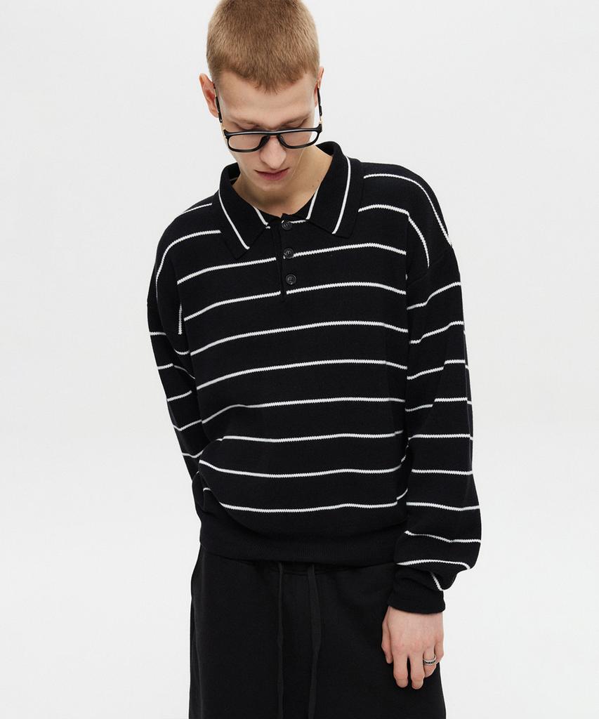 DNSR Striped Crop Collar Knit Black