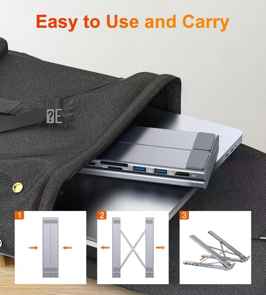 Алюминиевая складная подставка для ноутбука 7-в-1 и док-станция с регулируемой X-образной опорой