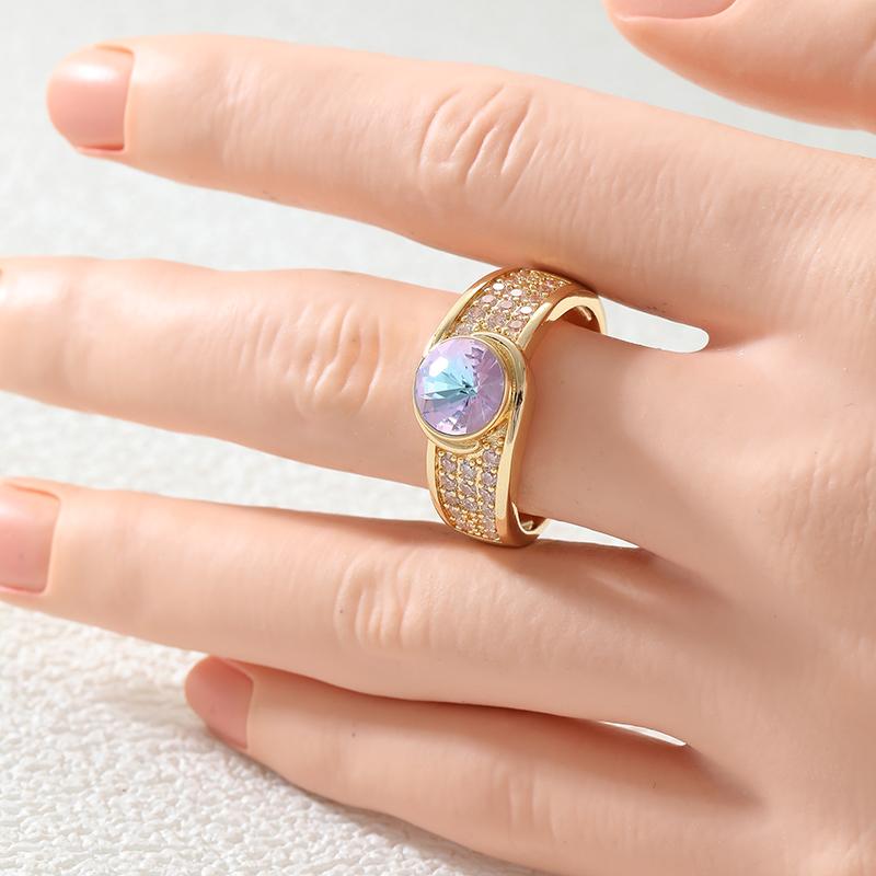 Dazzling Inlaid Imitation Moonstone White CZ Women's Ring Gorgeous Gold Color Geometry Daily Wear Party Jewelry Anniversary Gift