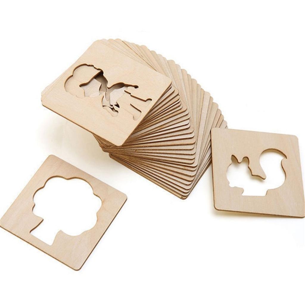 Hot  Kids Painting Toys Toddler Doodle Educational Toys Wooden DIY Painting Stencils  Puzzle Educational Toy