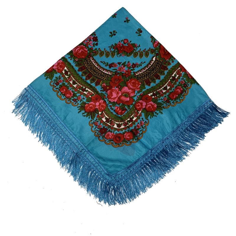 120*120см Ретро Цветочный Принт Большая Квадратная Бандана Русские Шали с Бахромой Женский Головной Платок бабушка Платки Этническая Пашмина