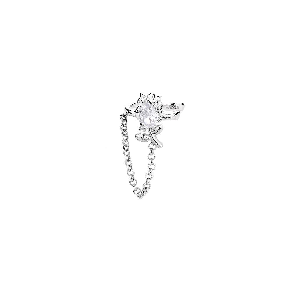 Sweet Rose Flower Ear Clip Chain Design Zircon Lily Of The Valley Ear Bone Clip Without Ear Piercings