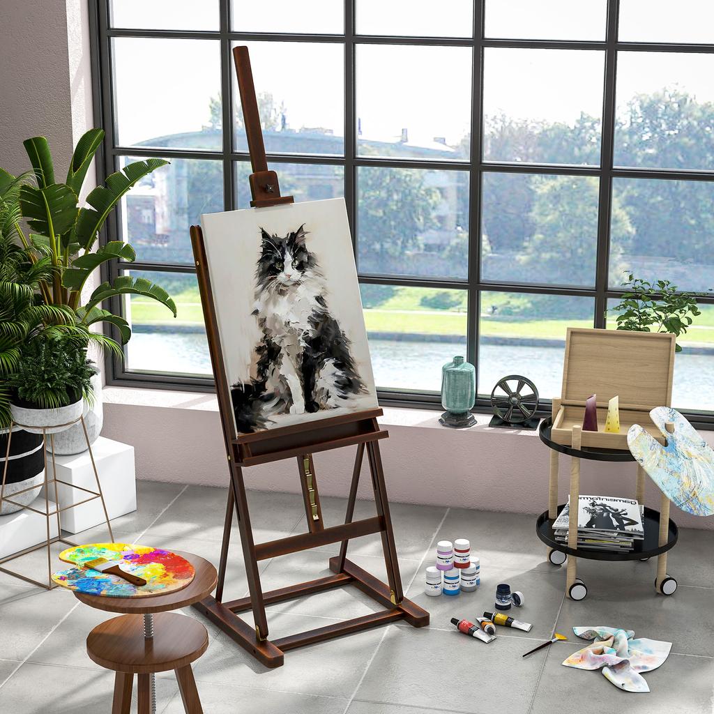 Adjustable Height Wooden Easel 171 230cm Painting Easel With Storage Max 80 degrees Tilt Brown