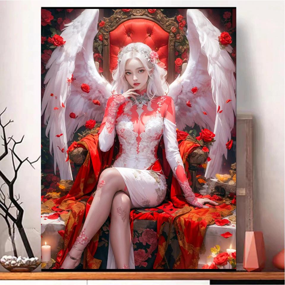 Новая алмазная роспись Красная серия Крылатый ангел Девушка 5DDIY Картина Мозаика Вышивка Хэллоуин Украшение стены Подарок