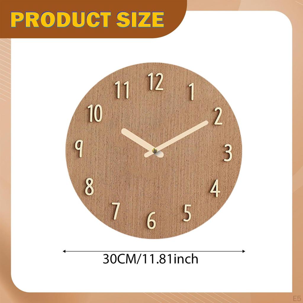 Round Hanging Clock Non Ticking 12inch Silent Movement Wall Watch for Anniversary Dorm Kitchen
