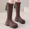 Зимние женские высокие сапоги на платформе из кожи на среднем каблуке, массивные дизайнерские мотоциклетные сапоги, модный тренд, готическая женщина, сапатос