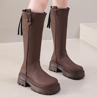 Зимние женские высокие сапоги на платформе из кожи на среднем каблуке, массивные дизайнерские мотоциклетные сапоги, модный тренд, готическая женщина, сапатос
