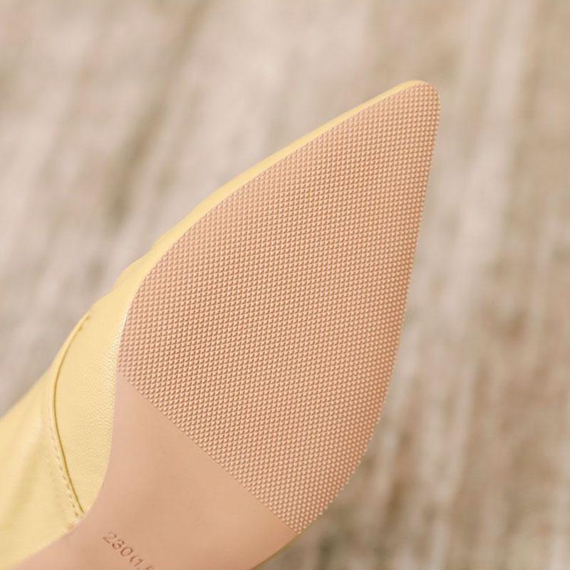 WTEMPO Solid Color High-heeled Shoes Women's Spring and Autumn Thin Heel Pointed Toe Pleated Soft Leather Soft Sole Middle Heel Breathable Shoes