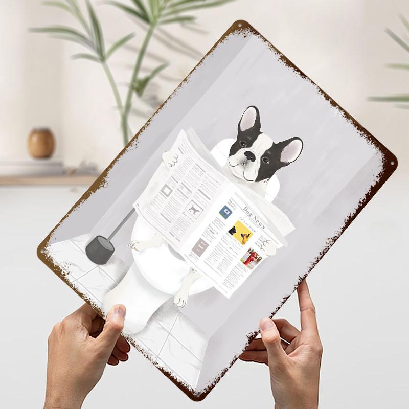French Bulldog in Toilet Tin Poster Customized Retro Wall Art Vintage Metal Signs for Room Bedroom Decoration Home Decor Items