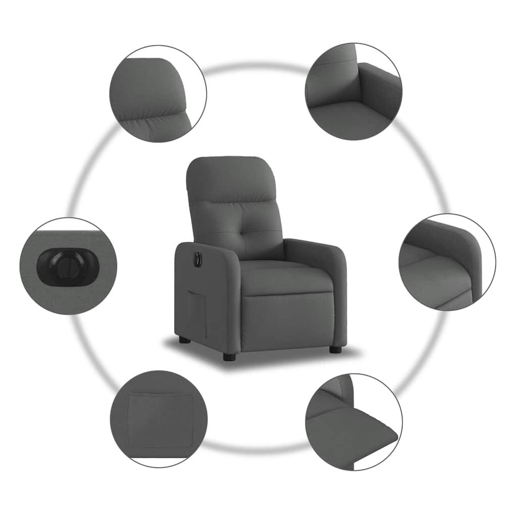 Vidaxl Elektryczny Fotel Rozkładany, Ciemnoszary, Obity Tkaniną