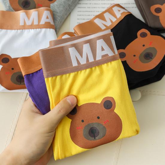 Мужские боксеры эластичные со средней талией с буквенным принтом медведя из мультфильма, мягкие дышащие U-образные выпуклые быстросохнущие влагоотводящие прочные мужские трусы, нижнее белье