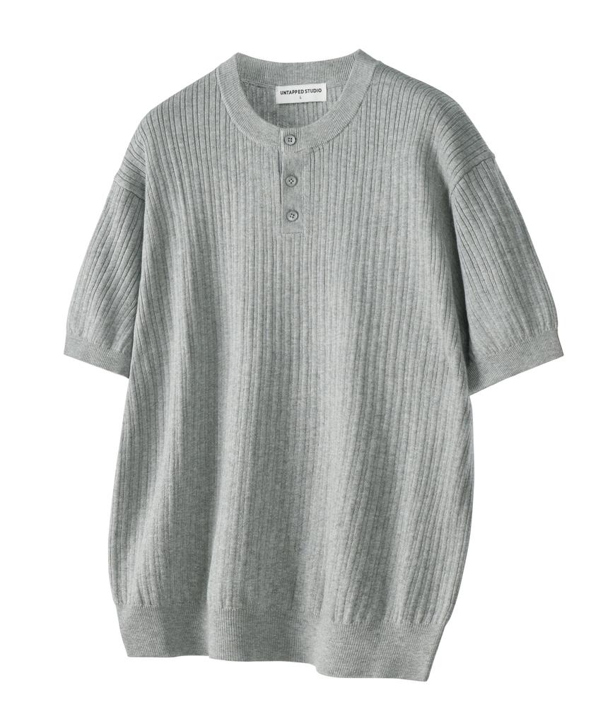 UNTAPPED STUDIO Washable Cool Cotton Henley Neck Round Short Sleeve Knit 5 Colors (Type B)