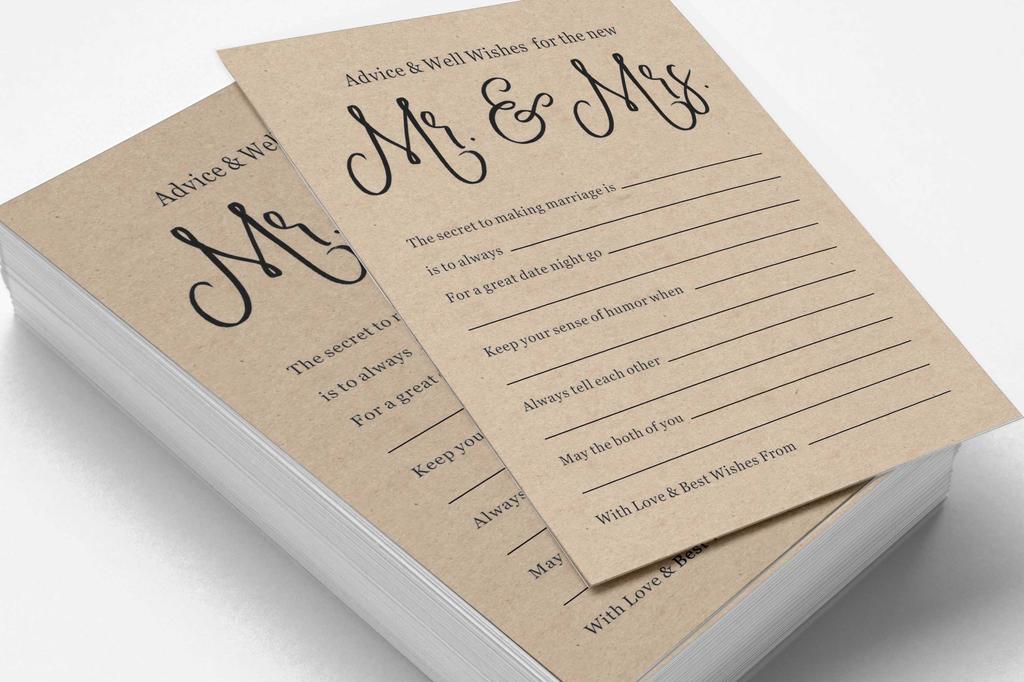 Inkdotpot Упаковка из 50 карточек с советами из деревенской крафт-бумаги, советы и пожелания для жениха и невесты, свадебная игра «Мистер и миссис» размером 5x7 дюймов