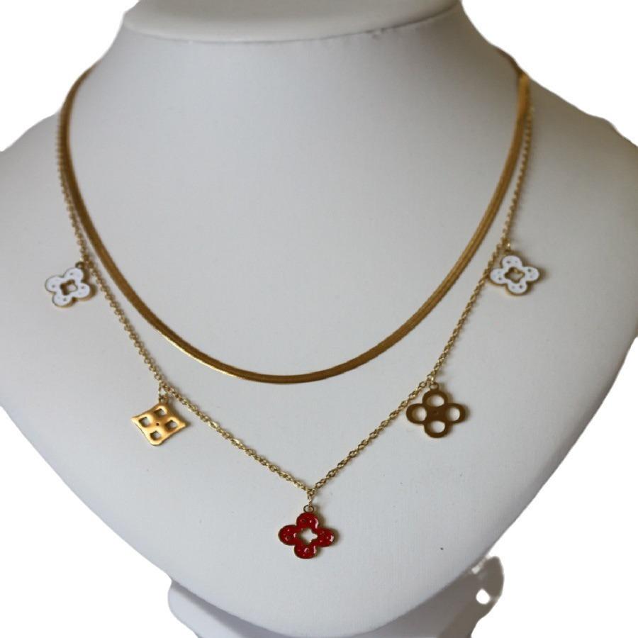 Невыцветающее двухслойное ожерелье Lucky Clover из титановой стали с когтистыми костями