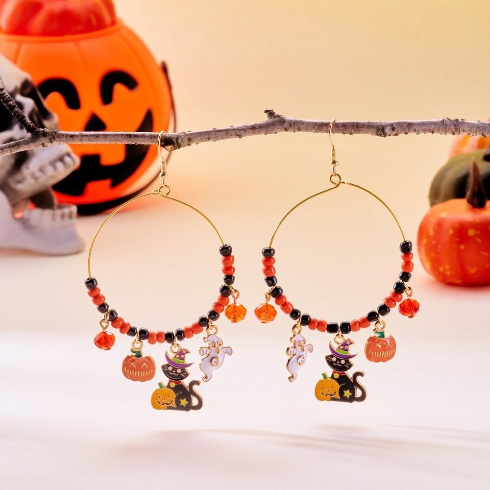 Circle Halloween Earrings Skull Ghost Dangle Earrings Fashion Pumpkin Hoop Earrings  Holiday