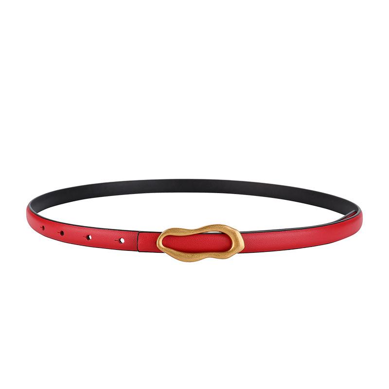 Smooth buckle genuine leather belt, women's first-layer cowhide belt, easiest for match pants, suit thin belt