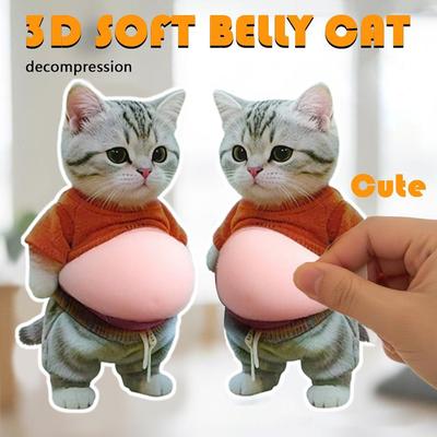 Милая наклейка на живот котика 3D, милый котенок в оранжевом наряде на розовом фоне, мягкий самоклеящийся силиконовый стикер-пузырь для декора, телефона