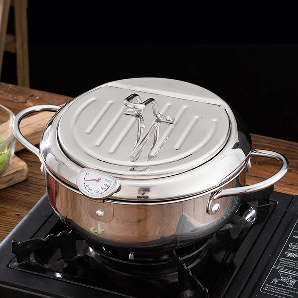 304 Stainless Steel Deep Frying Pot 3.4L Capacity 33x24.8x15CM Kitchen Cooking Fryer Pot
