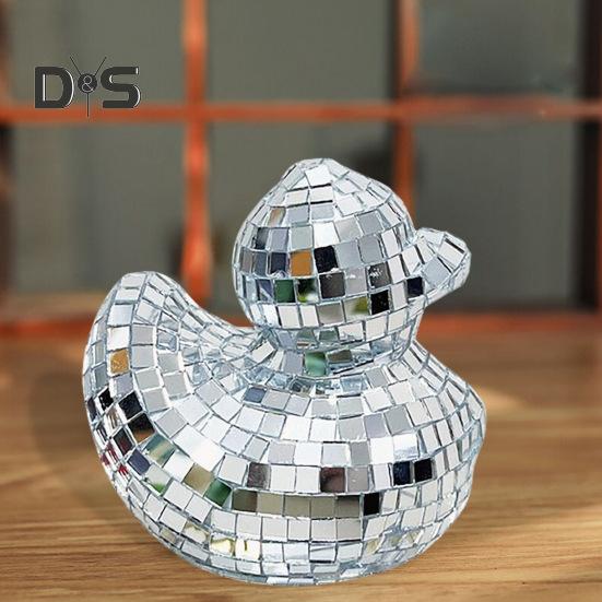 Зеркало Диско Плитка Фигурка Утки Маленькая Утка Статуя Скульптура животного Домашний офис Книжная полка Украшение рабочего стола Орнамент Рождественский подарок