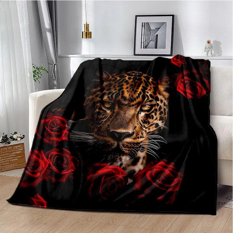Plush Fleece Beast Animal Roses and Leopard Cheetah Throw Blanket Home Bedroom Bed Sofa Picnic Travel Cover Kid Soft Blanket