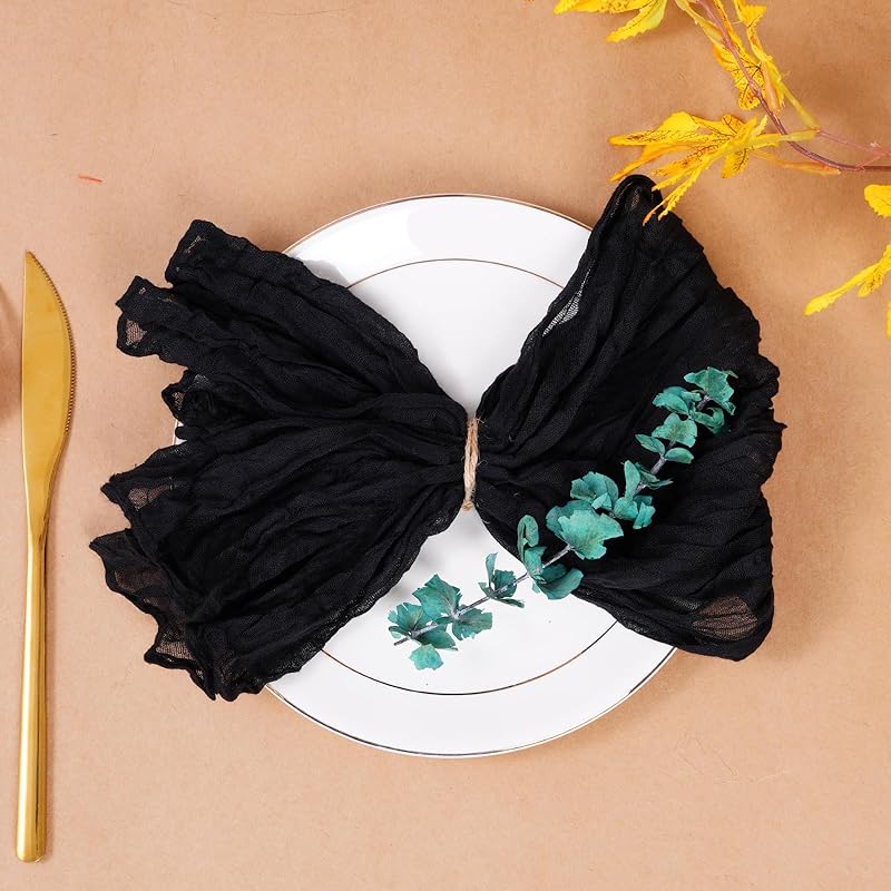 Nydotd 6pcs Fall Cheesecloth Napk Thanksgiving Boho Dinner Napk Wrinkled Rustic Linen Table Decorative Cloth Napk for Wedding Party Baby Shower