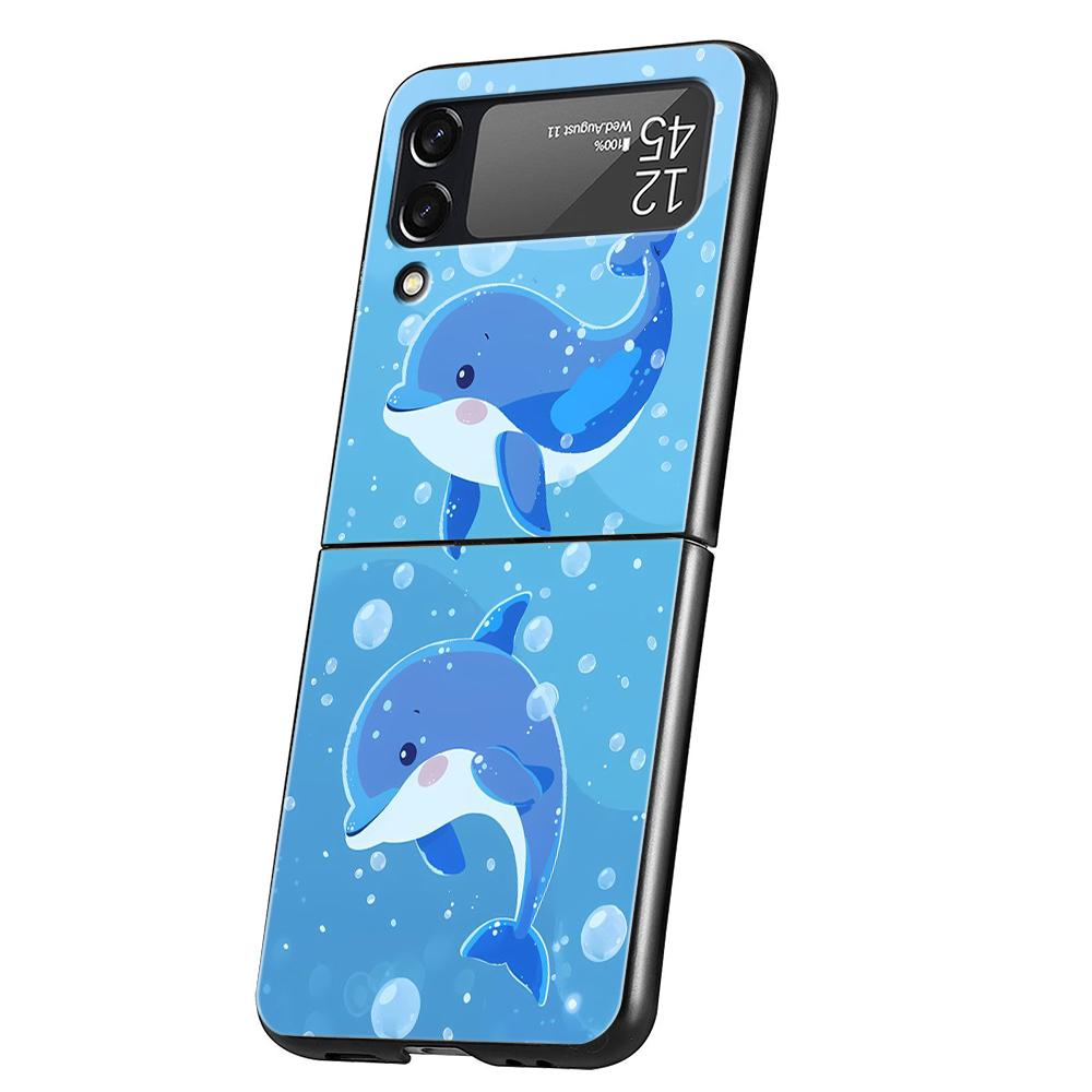 Ocean Animal Dolphin Hard PC Phone Case For Samsung Galaxy Z Flip 6 5 4 Black Cover For Galaxy Z Flip 3 Foldable Shockproof Capa