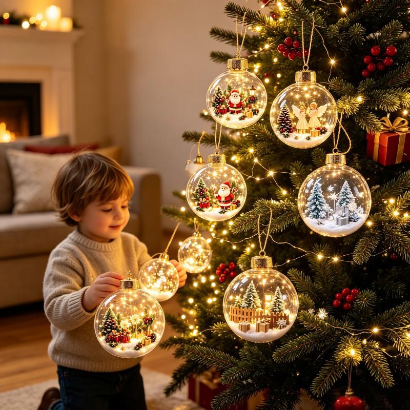 LED Lighted Transparent Acrylic Christmas Ornament Ball Decor Tree Hanging Festive Home Decoration