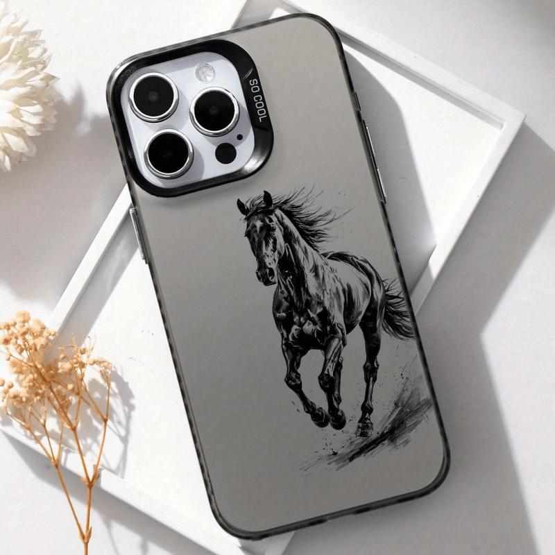 Чехол для телефона 'Лазерная бегущая лошадь' подходит для iPhone 17 16 15 14 13 12 11 Pro/ Max /Plus противоударная задняя крышка